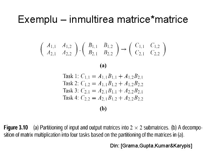 Exemplu – inmultirea matrice*matrice Din: [Grama, Gupta, Kumar&Karypis] 