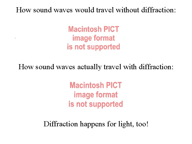How sound waves would travel without diffraction: How sound waves actually travel with diffraction: