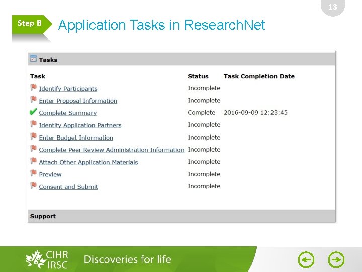 13 Step B Application Tasks in Research. Net 