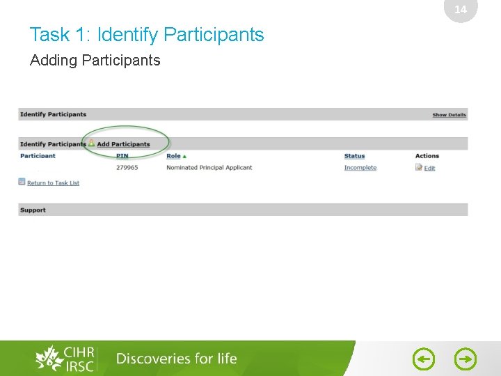 14 Task 1: Identify Participants Adding Participants 