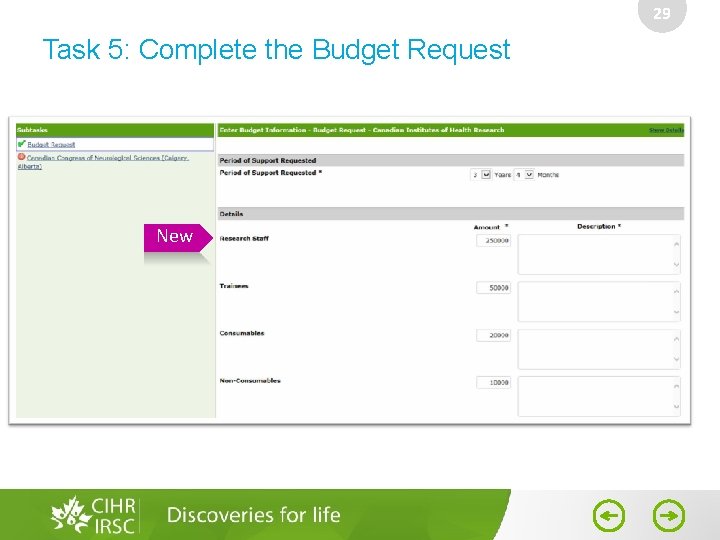 29 Task 5: Complete the Budget Request New 