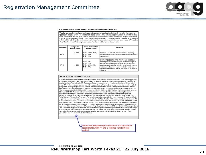 Registration Management Committee RMC Workshop Fort Worth Texas 21– 22 July 2016 28 