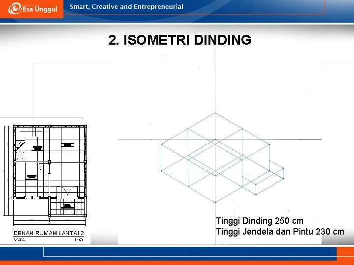 2. ISOMETRI DINDING Tinggi Dinding 250 cm Tinggi Jendela dan Pintu 230 cm 