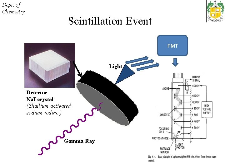 Dept. of Chemistry Scintillation Event PMT Light Detector Na. I crystal (Thallium activated sodium