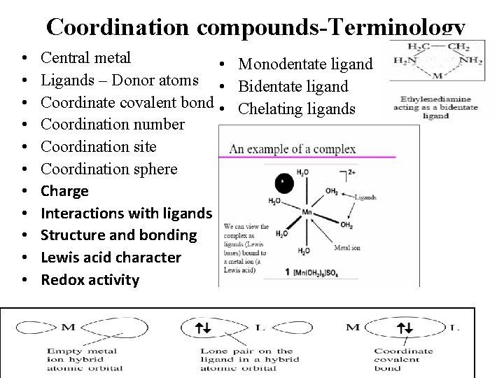Coordination compounds-Terminology • • • Central metal • Monodentate ligand Ligands – Donor atoms