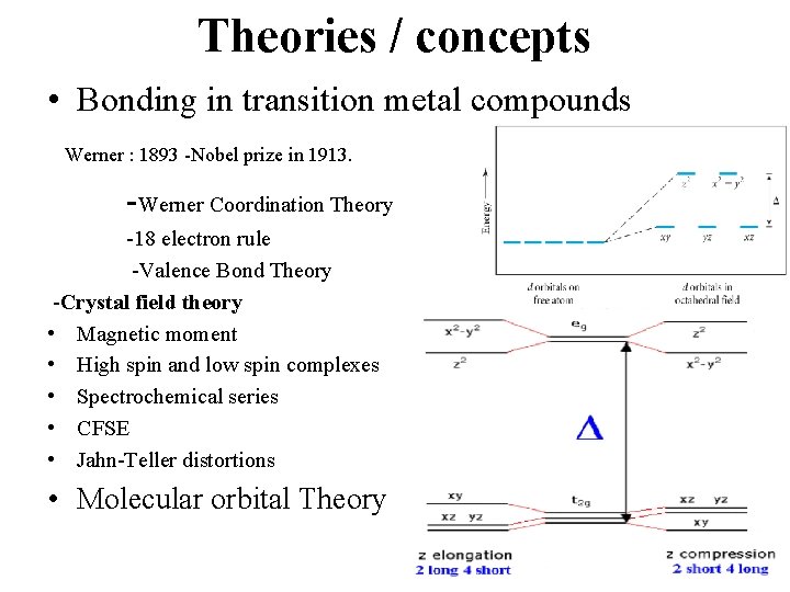 Theories / concepts • Bonding in transition metal compounds Werner : 1893 -Nobel prize