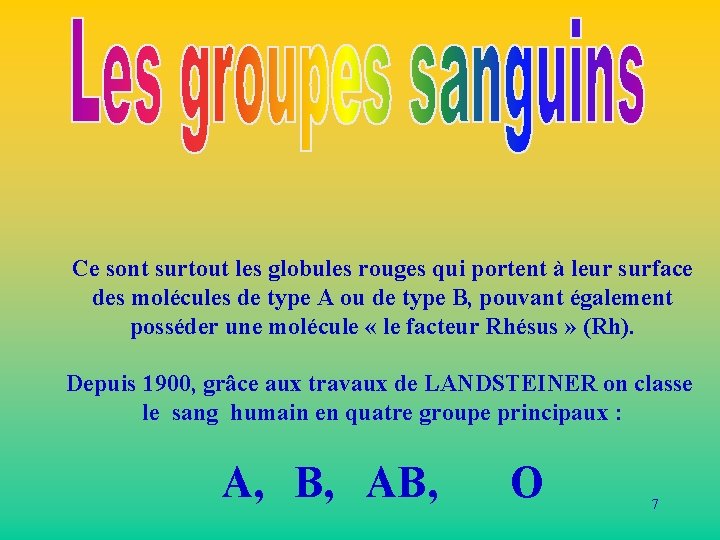 Ce sont surtout les globules rouges qui portent à leur surface des molécules de