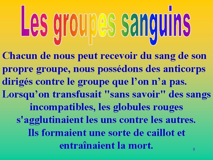 Chacun de nous peut recevoir du sang de son propre groupe, nous possédons des