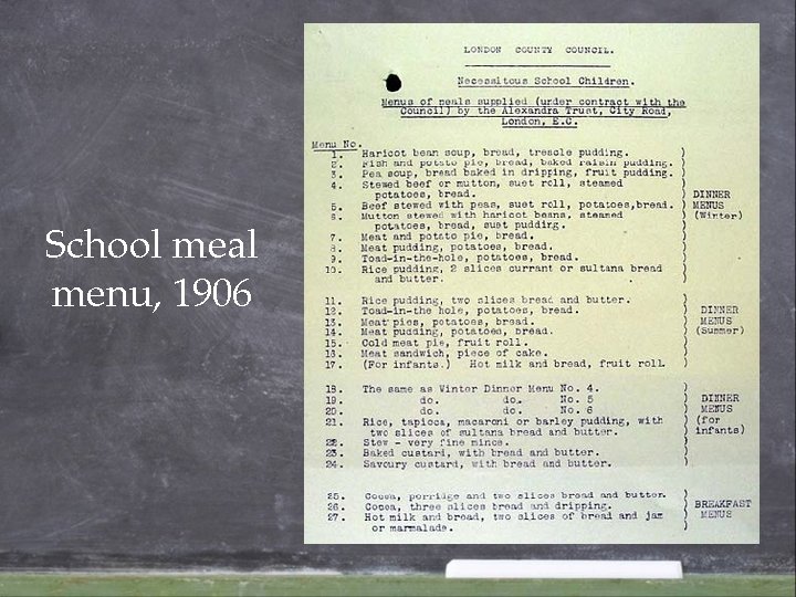 School meal menu, 1906 School meal menu, 1906