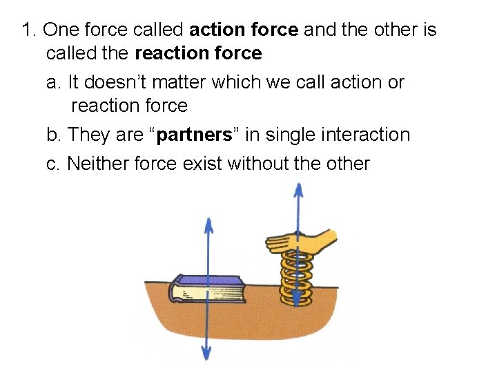 1. One force called action force and the other is called the reaction force 1. One force called action force and the other is called the reaction force