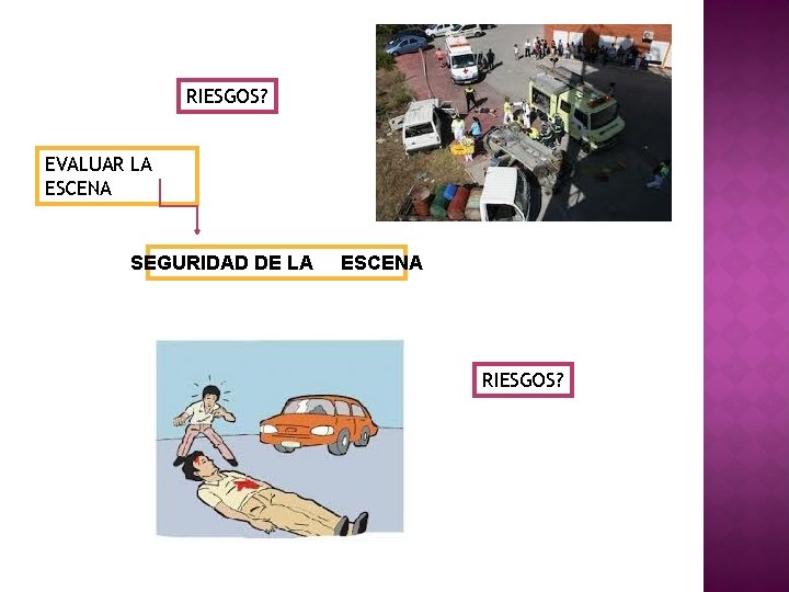 RIESGOS? EVALUAR LA ESCENA SEGURIDAD DE LA ESCENA RIESGOS? 