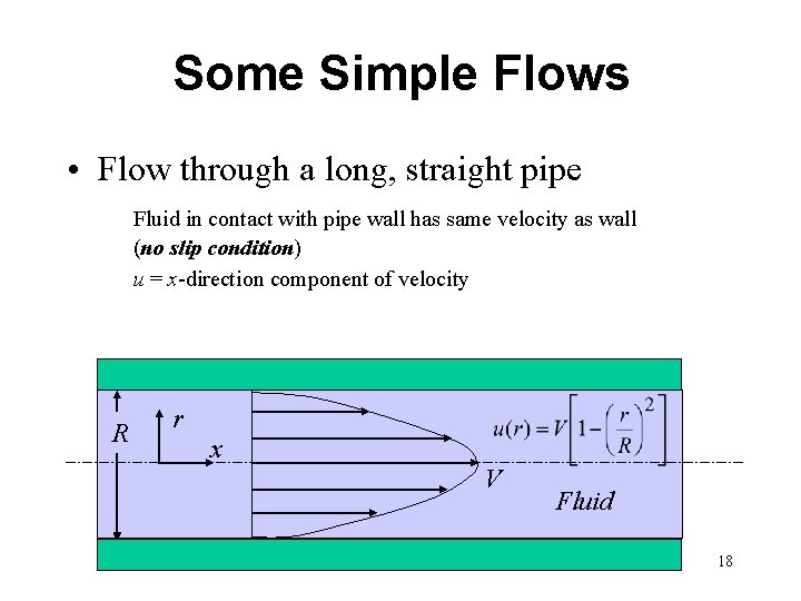 Some Simple Flows • Flow through a long, straight pipe Fluid in contact with