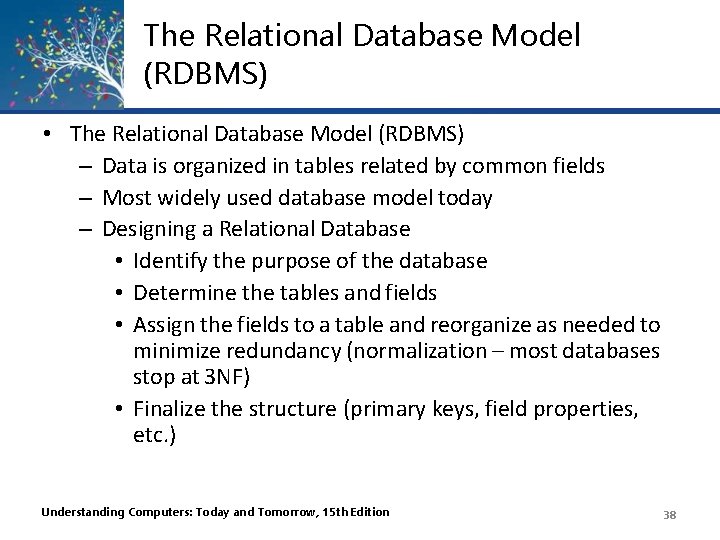 The Relational Database Model (RDBMS) • The Relational Database Model (RDBMS) – Data is