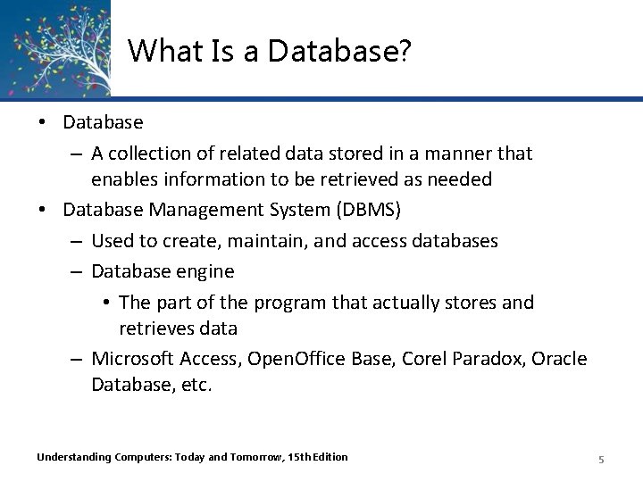 What Is a Database? • Database – A collection of related data stored in