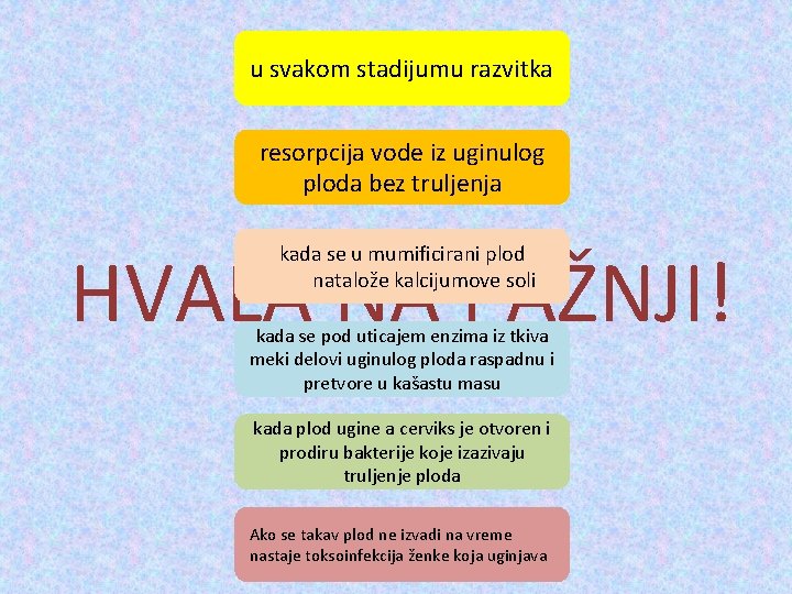 U kom stadijumu razvića može da u svakom stadijumu razvitka nastane uginuće ploda? resorpcija