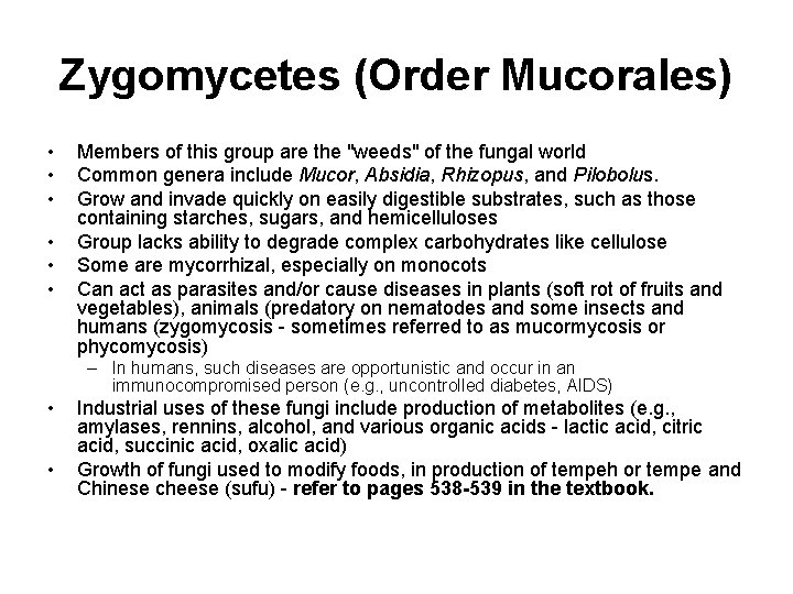 Zygomycetes (Order Mucorales) • • • Members of this group are the "weeds" of Zygomycetes (Order Mucorales) • • • Members of this group are the "weeds" of