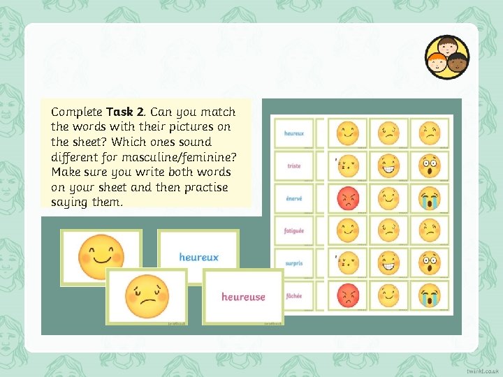 Complete Task 2. Can you match the words with their pictures on the sheet?