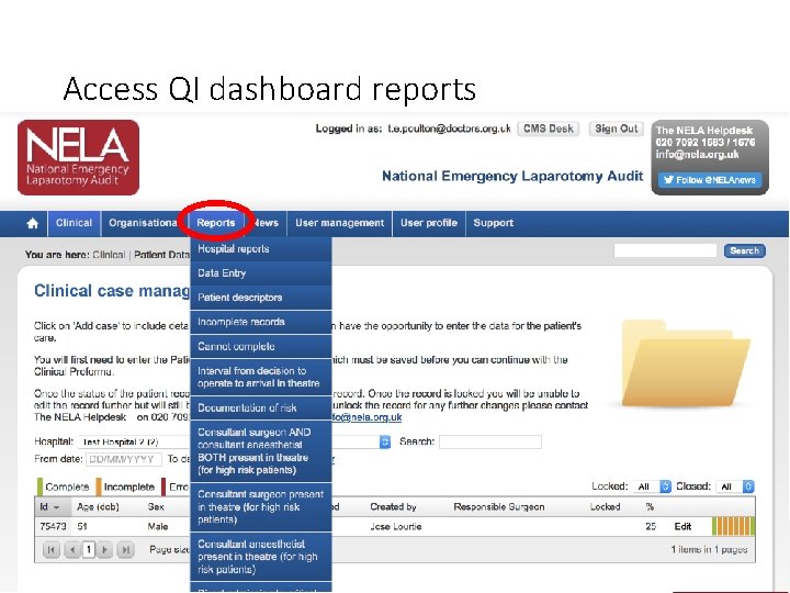 Access QI dashboard reports 