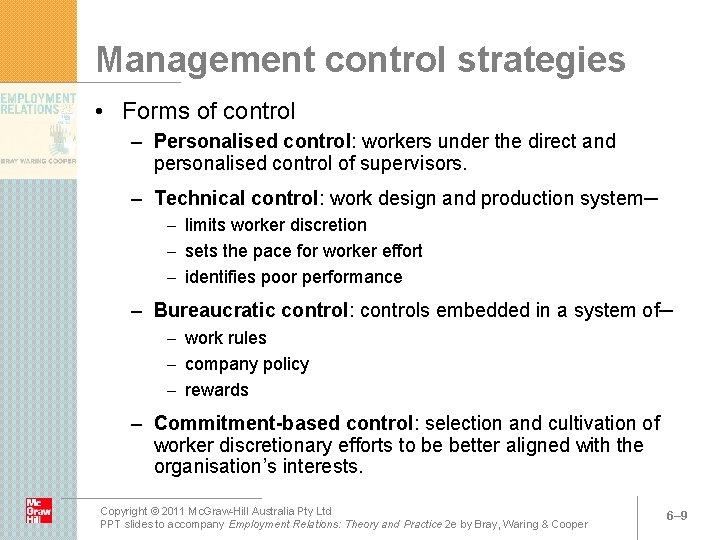 Chapter 6 MANAGEMENT Copyright 2009 Mc GrawHill Australia