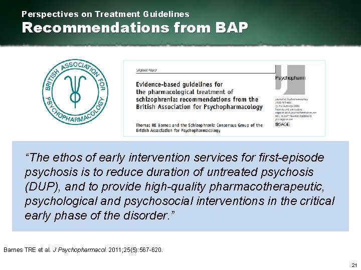 Perspectives on Treatment Guidelines Recommendations from BAP “The ethos of early intervention services for