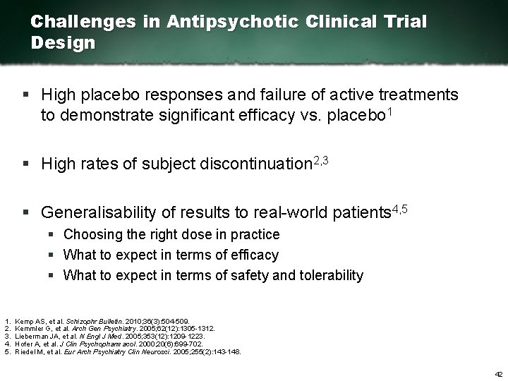Challenges in Antipsychotic Clinical Trial Design § High placebo responses and failure of active