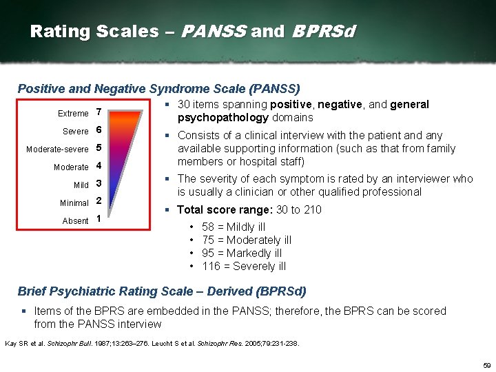 Rating Scales – PANSS and BPRSd Positive and Negative Syndrome Scale (PANSS) Extreme 7