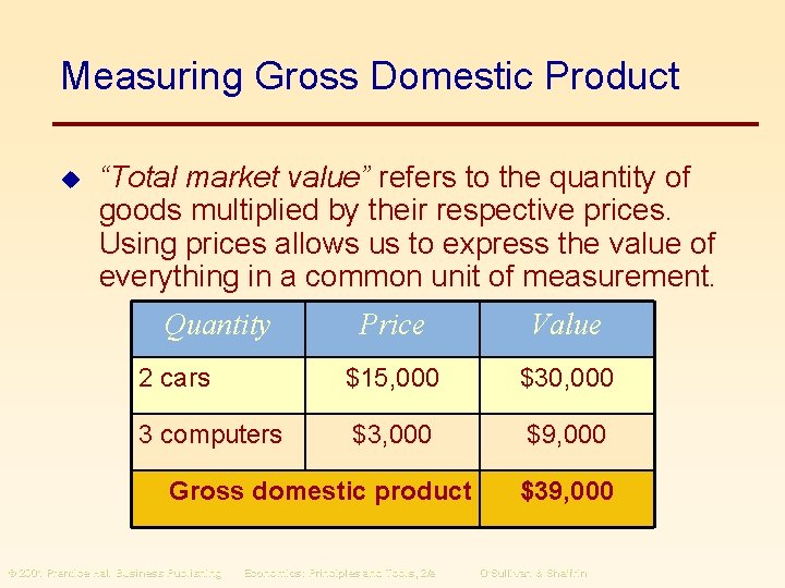 Measuring Gross Domestic Product u “Total market value” refers to the quantity of goods