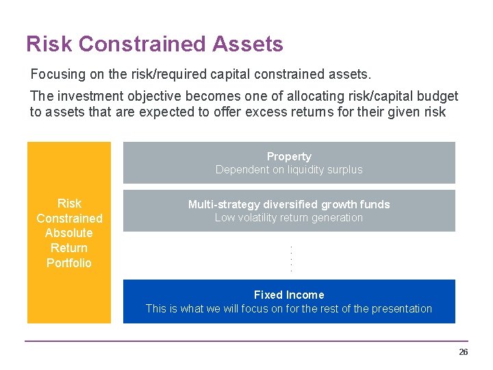 Risk Constrained Assets Focusing on the risk/required capital constrained assets. The investment objective becomes