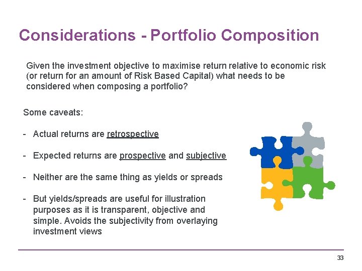 Considerations - Portfolio Composition Given the investment objective to maximise return relative to economic