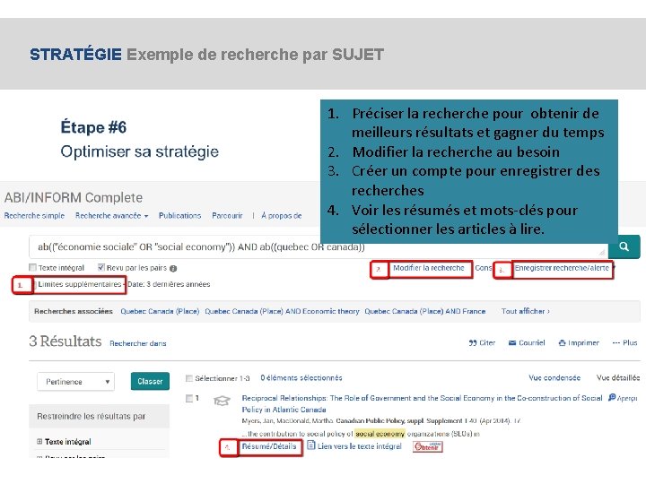 STRATÉGIE Exemple de recherche par SUJET 1. Préciser la recherche pour obtenir de meilleurs