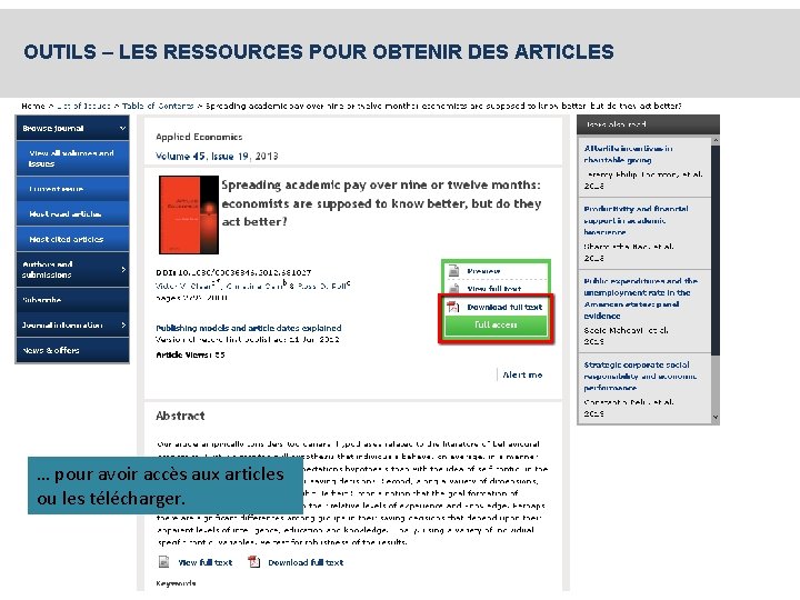 OUTILS – LES RESSOURCES POUR OBTENIR DES ARTICLES … pour avoir accès aux articles