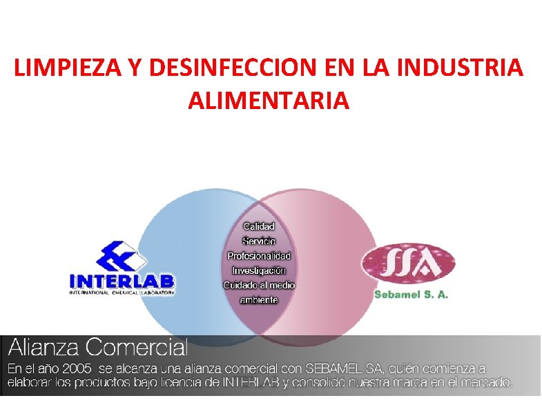 LIMPIEZA Y DESINFECCION EN LA INDUSTRIA ALIMENTARIA LIMPIEZA Y DESINFECCION EN LA INDUSTRIA ALIMENTARIA