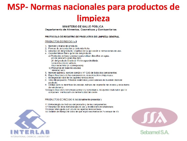 MSP- Normas nacionales para productos de limpieza MSP- Normas nacionales para productos de limpieza