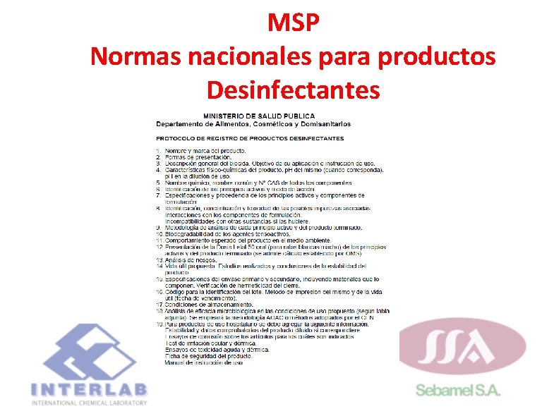 MSP Normas nacionales para productos Desinfectantes MSP Normas nacionales para productos Desinfectantes