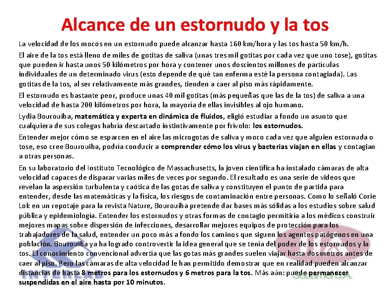 Alcance de un estornudo y la tos La velocidad de los mocos en un Alcance de un estornudo y la tos La velocidad de los mocos en un