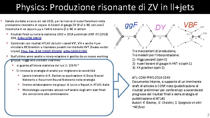 Physics: Produzione risonante di ZV in ll+jets • Canale studiato a Lecce sin dal Physics: Produzione risonante di ZV in ll+jets • Canale studiato a Lecce sin dal