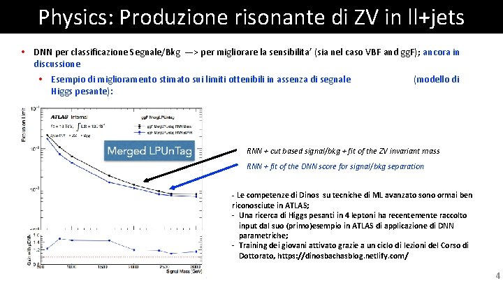 Physics: Produzione risonante di ZV in ll+jets • DNN per classificazione Segnale/Bkg —> per Physics: Produzione risonante di ZV in ll+jets • DNN per classificazione Segnale/Bkg —> per