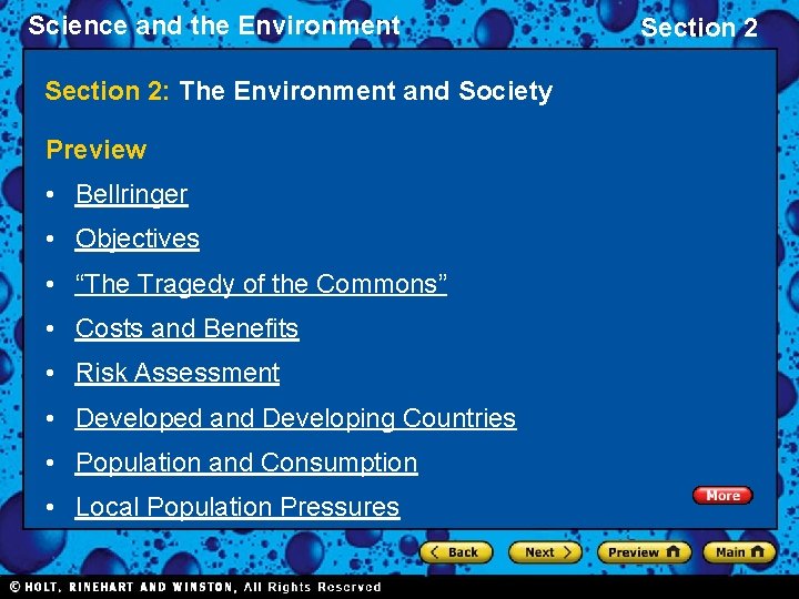 Science and the Environment Section 2: The Environment and Society Preview • Bellringer • Science and the Environment Section 2: The Environment and Society Preview • Bellringer •