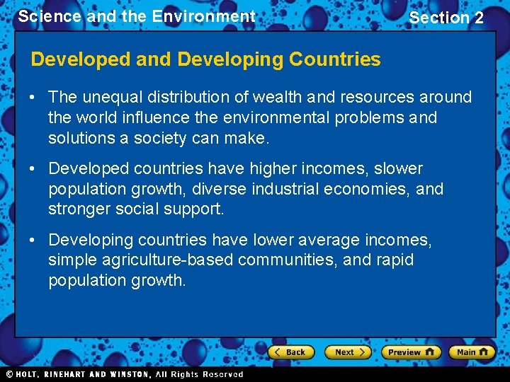Science and the Environment Section 2 Developed and Developing Countries • The unequal distribution Science and the Environment Section 2 Developed and Developing Countries • The unequal distribution