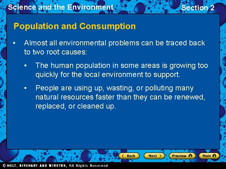 Science and the Environment Section 2 Population and Consumption • Almost all environmental problems Science and the Environment Section 2 Population and Consumption • Almost all environmental problems
