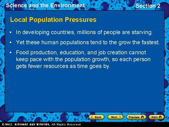 Science and the Environment Section 2 Local Population Pressures • In developing countries, millions Science and the Environment Section 2 Local Population Pressures • In developing countries, millions