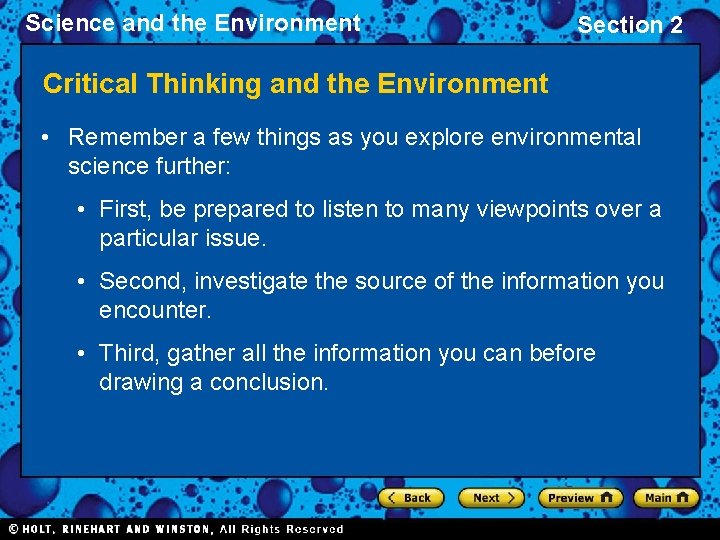 Science and the Environment Section 2 Critical Thinking and the Environment • Remember a Science and the Environment Section 2 Critical Thinking and the Environment • Remember a