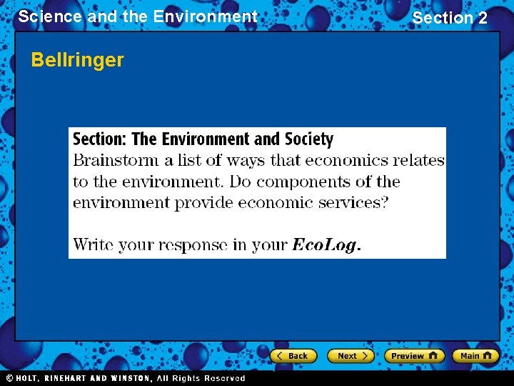 Science and the Environment Bellringer Section 2 Science and the Environment Bellringer Section 2