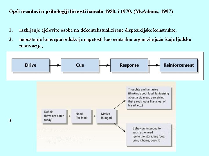 Opći trendovi u psihologiji ličnosti između 1950. i 1970. (Mc. Adams, 1997) 1. razbijanje