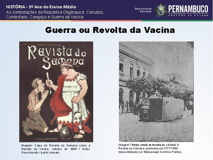 HISTÓRIA - 3º Ano do Ensino Médio As contestações da República Oligárquica: Canudos, Contestado,