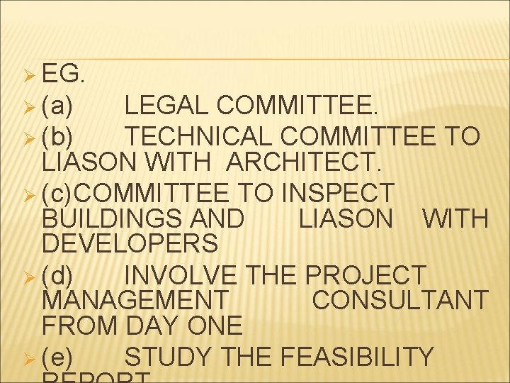 Ø EG. Ø (a) LEGAL COMMITTEE. Ø (b) TECHNICAL COMMITTEE TO LIASON WITH ARCHITECT.