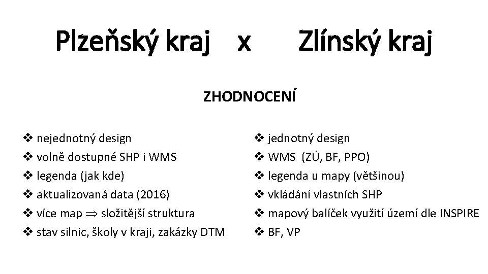 Plzeňský kraj x Zlínský kraj ZHODNOCENÍ v nejednotný design v volně dostupné SHP i