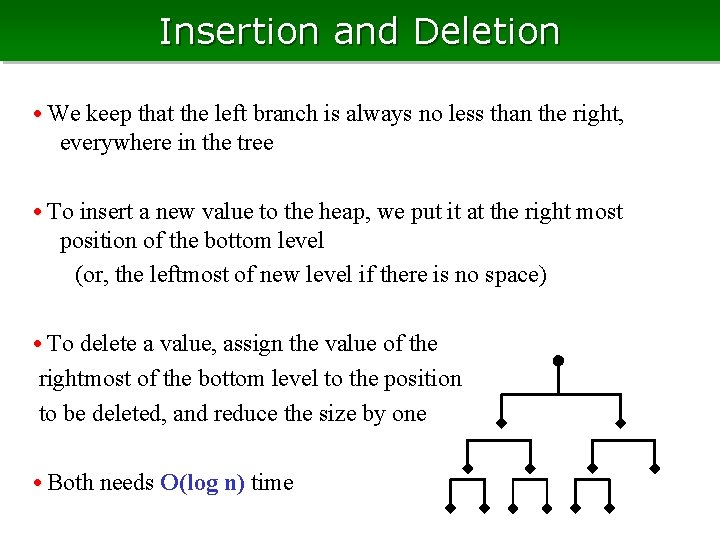 Insertion and Deletion • We keep that the left branch is always no less