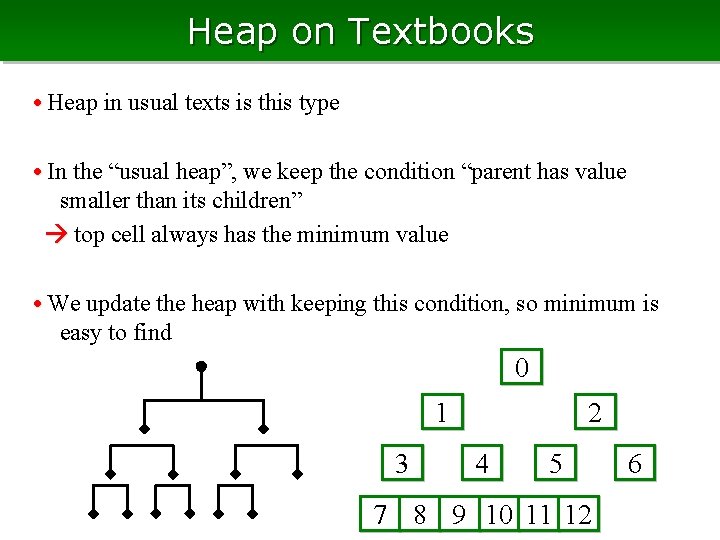 Heap on Textbooks • Heap in usual texts is this type • In the