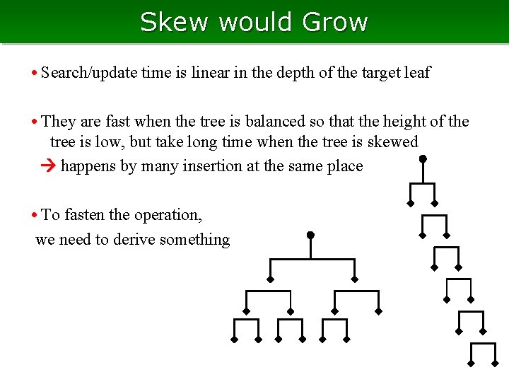 Skew would Grow • Search/update time is linear in the depth of the target